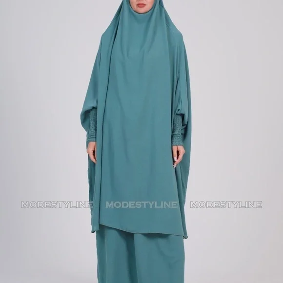 3 pc Jilbab set Turquoise Abaya set, Jilbab skirt and khimar with niqab Islamic - Picture 2 of 8